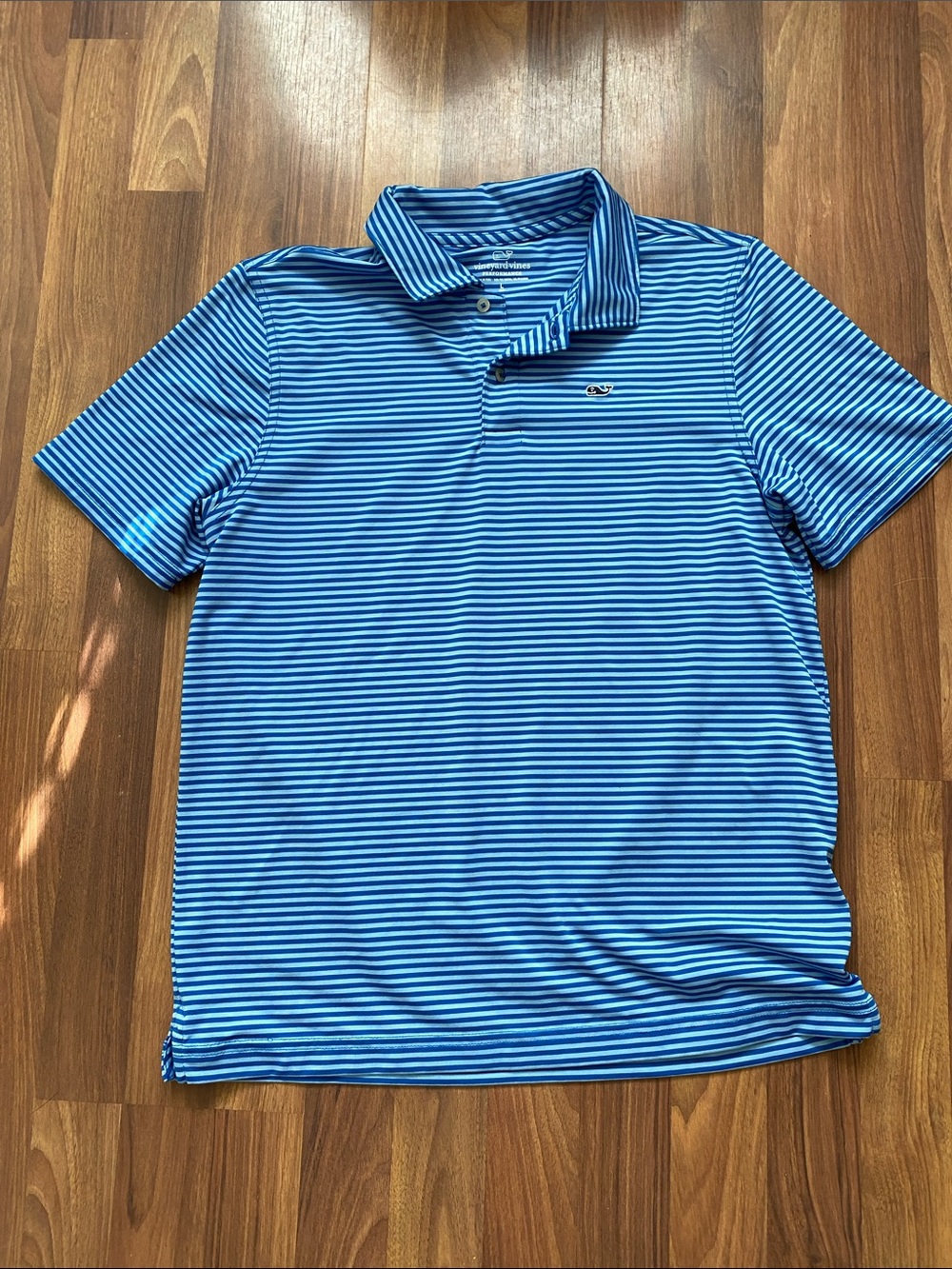 Vineyard Vines Blue & White Striped Polo boys large